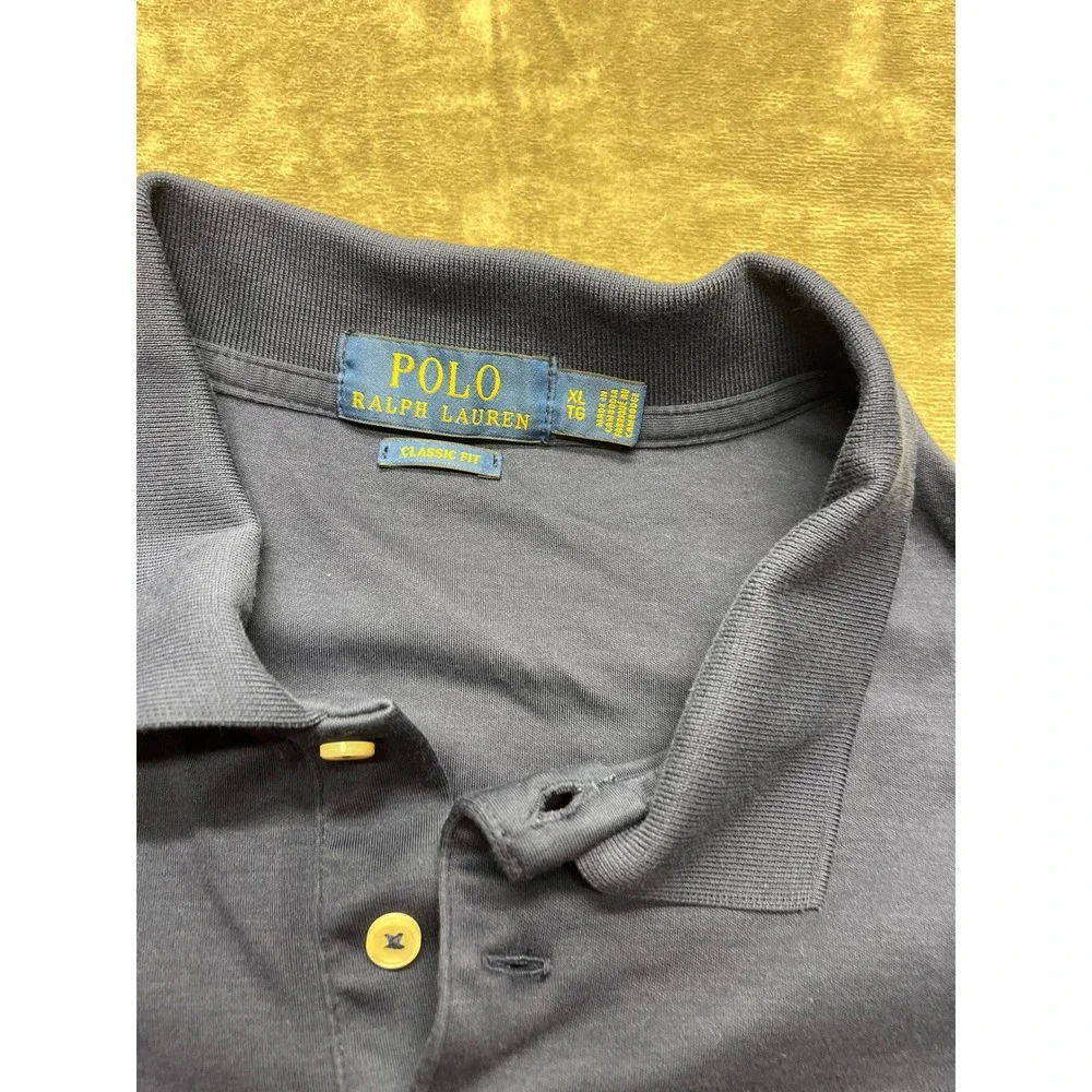 Polo Ralph Lauren Mens XL Navy Blue Long Sleeve Polo Shirt‎ Classic Fit Cotton